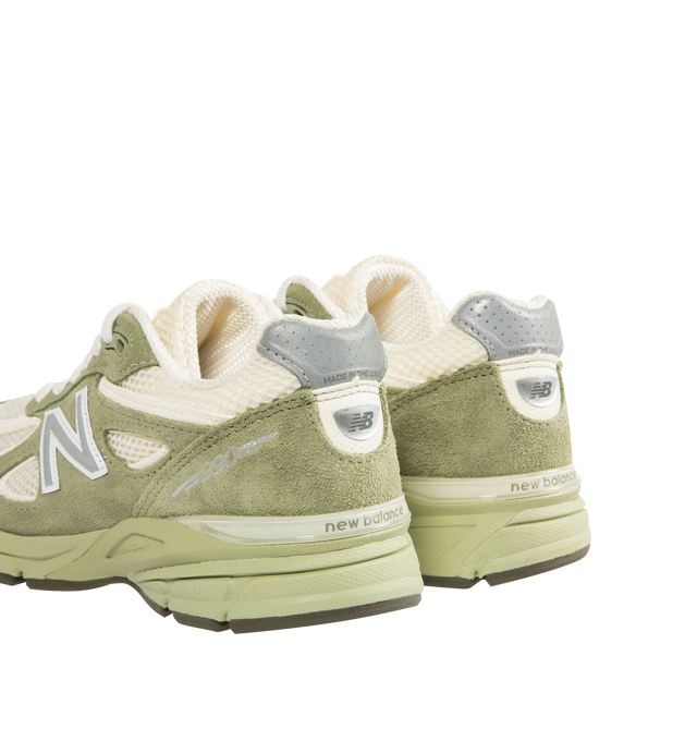 Image 3 of 5 - GREEN - NEW BALANCE Made in USA 990v4 Sneaker featuring premium pigskin suede and mesh upper, ENCAP midsole cushioning combines lightweight foam with a durable polyurethane rim, lace up closure and MADE in USA tongue label.