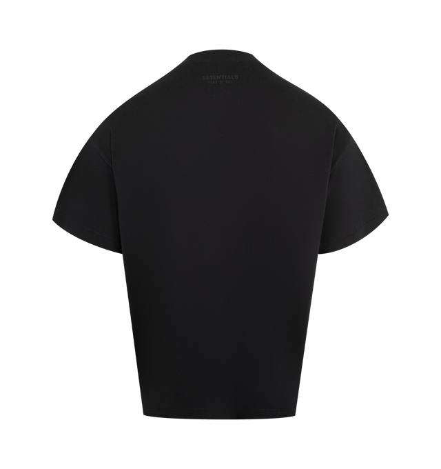 Image 2 of 2 - BLACK - FEAR OF GOD ESSENTIALS Essential Tee crafted from lightweight 100% cotton jersey. The rib-knit crewneck tee features a vintage fit to shape more closely to the body with shorter sleeves. Branding includes a Fear of God Essentials rubberized label at the center front and the Fear of God Essentials logo at the back collar. 100% cotton.