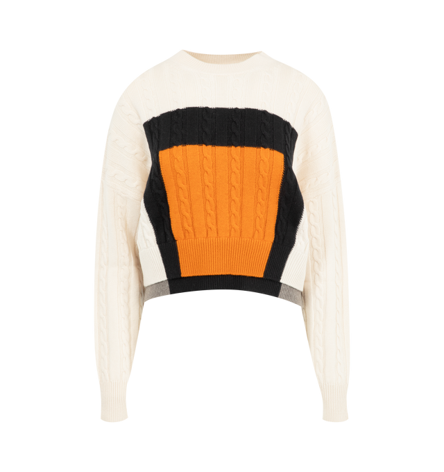 Image 1 of 2 - MULTI - LOEWE Sweater in medium-weight textured wool featuring placed intarsia squares inspired by Josef Albers's "Homage to the Square" series, a double layer hem, relaxed fit, short length, round neck, ribbed neck, cuffs and hem and anagram embossed rubber patch placed at the back. Wool. Made in Italy.