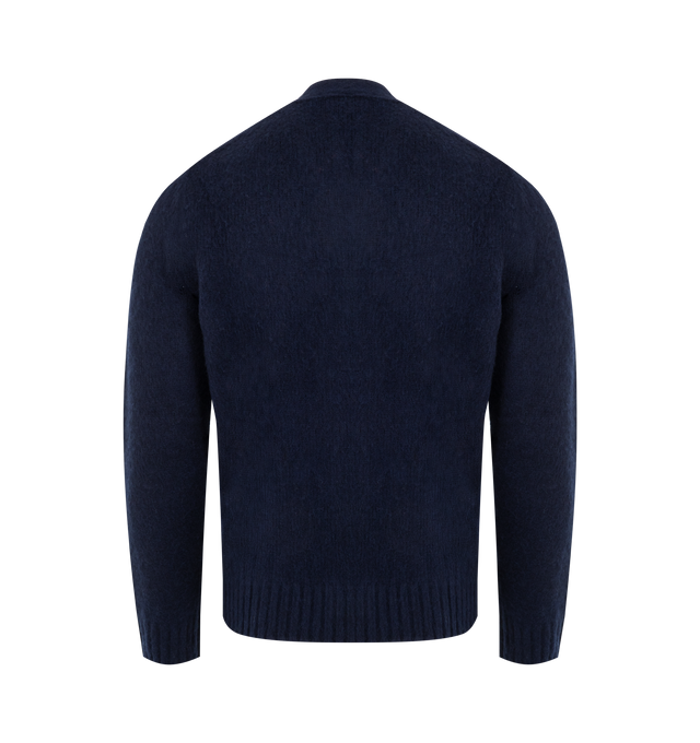 Image 2 of 2 - NAVY - ASPESI Shetland Wool Cardigan featuring brushed pure Shetland wool, two welt pockets, front button fastening and regular fit. 100% wool.