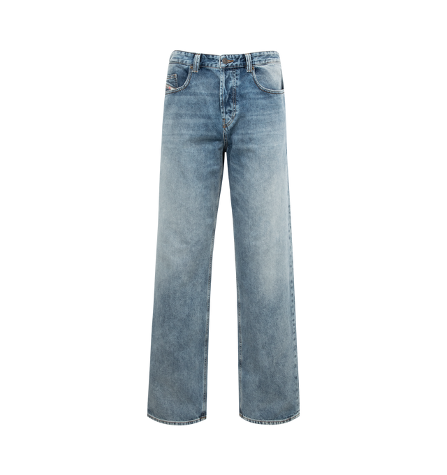 Image 1 of 3 - BLUE - DIESEL 2001 D-Marco L.34 Jeans featuring loose-fitting, straight legs, washed effect, button fastenings, classic five pockets and logo patches on the front and back. 100% cotton. 