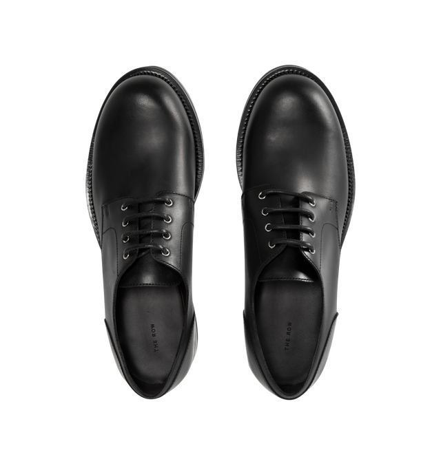 Image 4 of 4 - BLACK - THE ROW Derby Lug Sole Shoe featuring glossy calfskin upper with rubber sole, lace-up front, rounded toe and block heel. Made in Italy.
