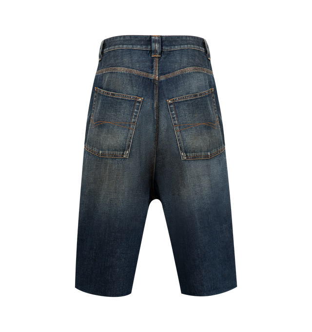 Image 2 of 4 - BLUE - BALENCIAGA Denim Shorts featuring cotton denim, mid-waist, button zip fly, belt loops, 5 pockets and Balenciaga Jeans jacron at back. 100% cotton. Made in Italy.