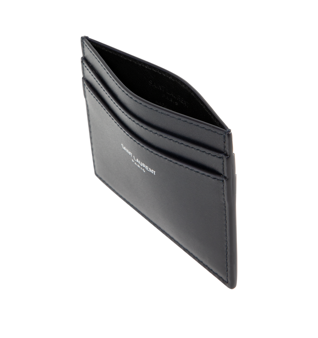 Image 3 of 3 - BLACK - SAINT LAURENT Card Case featuring embossed Saint Laurent Paris signature, leather lining, silver toned hardware and five card slots. 3.9" X 3.1" X 0.1". 100% calfskin leather.