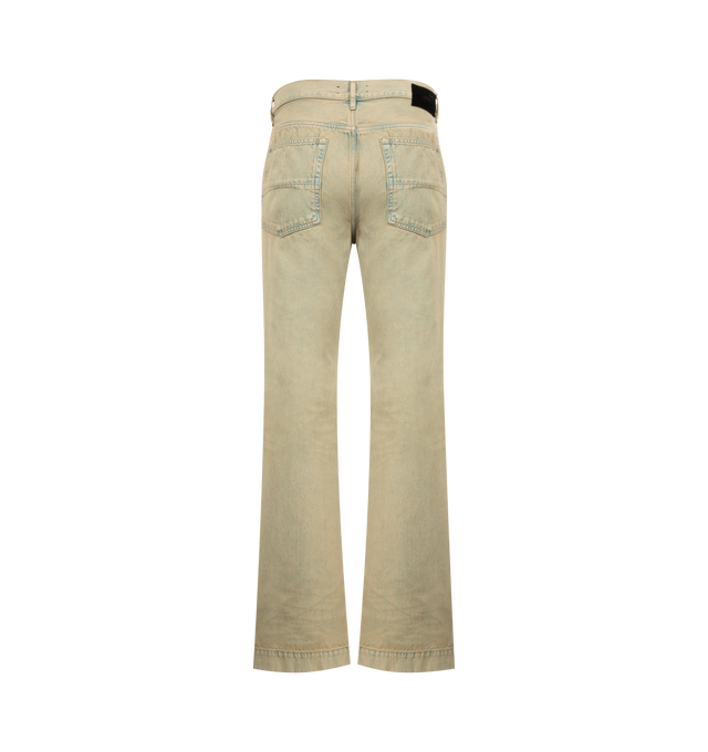 Image 2 of 3 - BROWN - AMIRI MX1 Straight Flare Jean featuring button fly closure, 5-pocket styling and midweight rigid denim with intentional distressing. 100% cotton. Made in Italy.