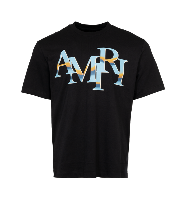 Image 1 of 2 - BLACK - AMIRI Staggered Chrome Tee featuring regular-fit, short sleeves, crewneck and graphic logo text at chest. 100% cotton. 