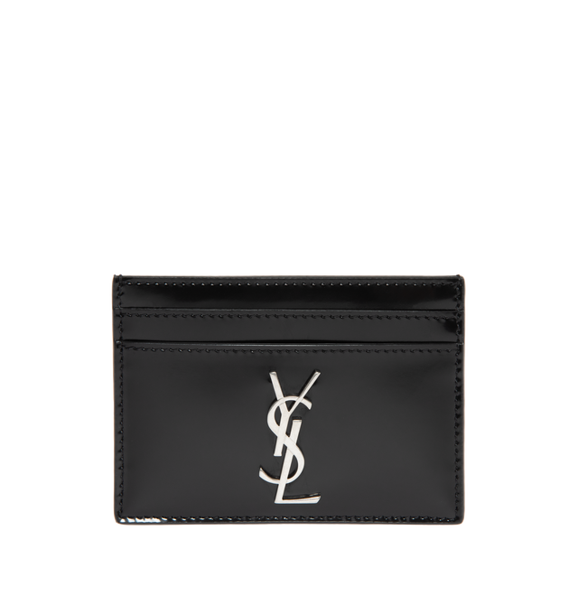 Image 1 of 3 - BLACK - SAINT LAURENT Cassandre Card Case featuring five card slots, cassandre at front and leather lining. 4.1 X 2.9 X 0.1 in. 90% calfskin leather, 10% metal.  