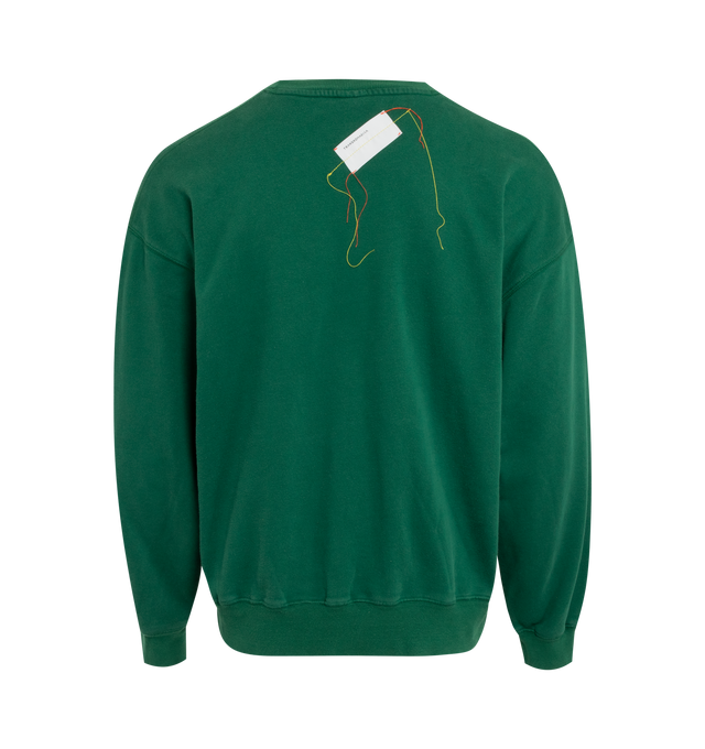 Image 2 of 4 - GREEN - This forest green upcycled vintage sweatshirt features "1910" applique at the front, Transnomadica label at the back.  80% cotton / 20% polyester. Measurements: 25 inches in length from neckline to front hem, 27 inches from shoulder-to-shoulder, 27 inches from armpit-to-armpit, 23 inches from top sleeve seam to top of wrist with size XXL on its original vintage label.This collection of vintage sweatshirts, exclusively for 1910 at Hirshleifers, each featuring a hand-crafted 1910 appl 
