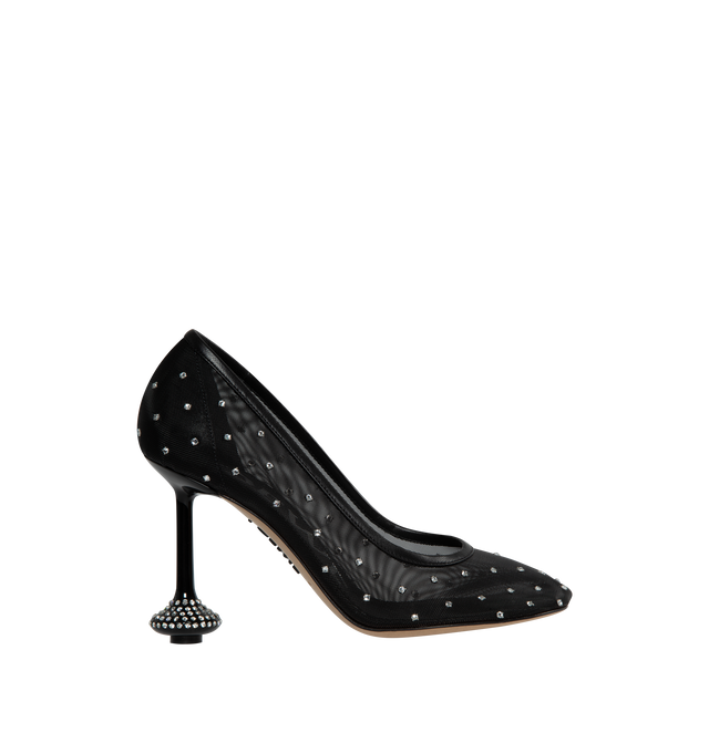 Image 1 of 4 - BLACK - LOEWE LOEWE TOY PUMP 90 has an unlined mesh, leather lining and outolse and is embellished with rhinestones. This pump features the signature petal toe shape and lacquered Toy heel. 