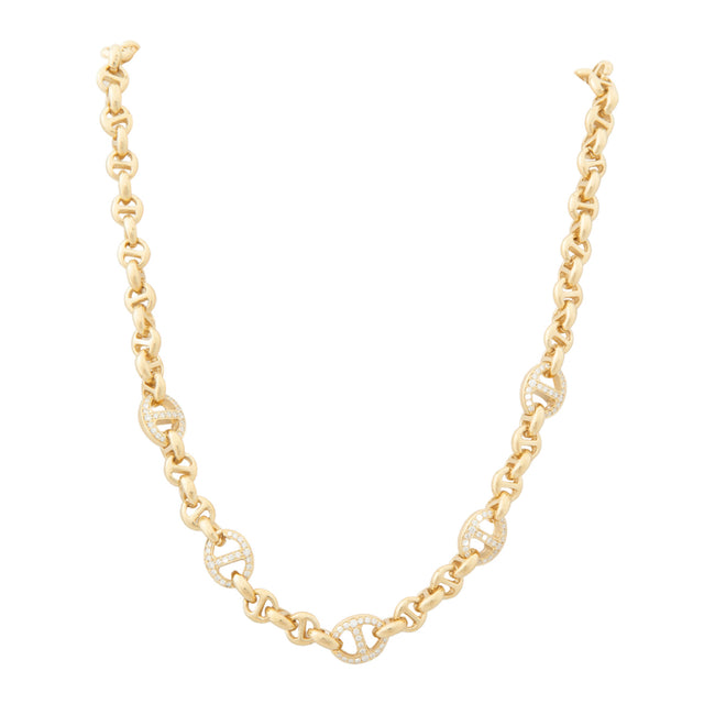 Image 1 of 3 - GOLD - Hoorsenbuhs Open Link Necklace is crafted from 18K yellow gold and features a 5 mm open-link chain with five 10 mm diamond stations. Length: 16". For personal consultation and detailed information about jewelry, please contact our dedicated stylist team at personalshopping@hirshleifers.com.This item may be restricted for online purchase to international clients. For assistance purchasing this item please contact our dedicated stylist team at personalshopping@hirshleifers.com.