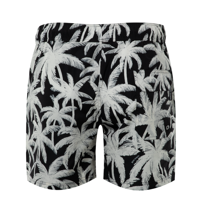 Image 2 of 3 - BLACK - PALM ANGELS Palms Allover Swimshorts featuring elastic waistband, all over print, above-knee length and back patch pocket. 100% polyester. 