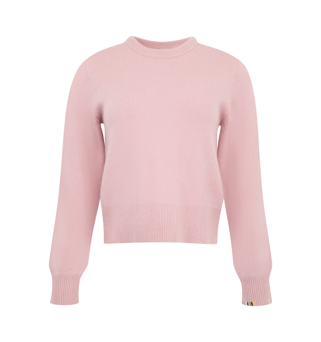 Image 1 of 2 - PINK - Extreme Cashmere Women's Jeanne Sweater is crafted from medium-weight cashmere and features a classic crewneck silhouette with a traditional knit structure, ribbed neckline, cuffs, and hem. Designed as a year-round essential, this timeless style offers a comfortable fit and refined finish for everyday wear. Main Material: 94% Cashmere, 5% Nylon, 1% Elastane.