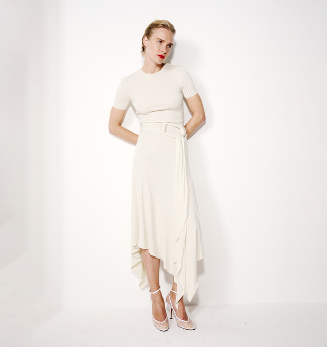 Image 3 of 3 - NEUTRAL - Alaa Women's Transparent Strappy Pumps in mesh feature the house's signature transparent silhouette with a low vamp and an elegant almond-shaped toe. Designed with an adjustable ankle strap and a 100 mm heel, this refined style combines a mesh upper with ribbon fabric trims and heel detailing for a distinctive, lightweight finish. Upper Material 1: 100% Polyester. Upper Material 2: 100% Viscose. Upper Material 3: 100% Lamb Leather. Main Lining: 100% Lamb Leather. Secondary Lining: 1