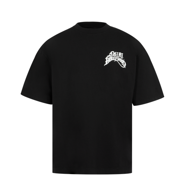Image 1 of 2 - BLACK - AMIRI Hollywood LJ Skate T-shirt featuring cotton jersey, logo graphic and text printed at chest and back, rib-knit crewneck and dopped shoulders. 100% cotton. Made in Italy.