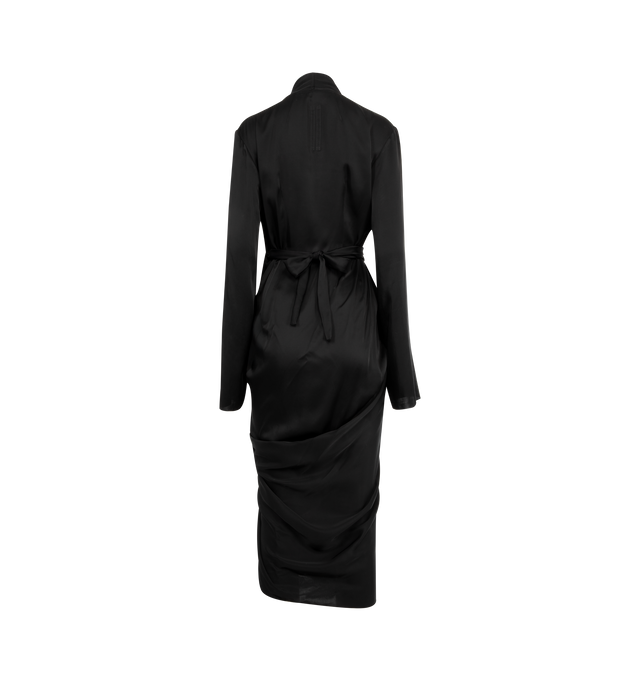 Image 2 of 2 - BLACK - RICK OWENS Wrap Midi Dress featuring wrap construction, shawl collar, plunging Y-neck, self-tie closure, central slit at front hem and unlined. 53% viscose, 47% acetate. Made in Italy.