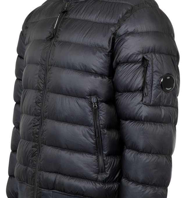 Image 3 of 3 - BLUE - C.P. COMPANY Medium Jacket in DD Shell featuring an adjustable hood, full-zip closure with two-way zip, side zip pockets, ribbed cuffs, adjustable fit and pocket detail with lens on the sleeve.