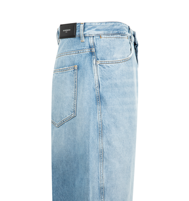 Image 3 of 3 - BLUE - GIVENCHY Couture Seam Pants featuring waist with loops, zipped and button closure, GIVENCHY engraved button, GIVENCHY suede leather patch on the back, three front pockets, two back pockets, bias seams for a cocooning volume and relaxed fit. 100% cotton. Made in Italy.