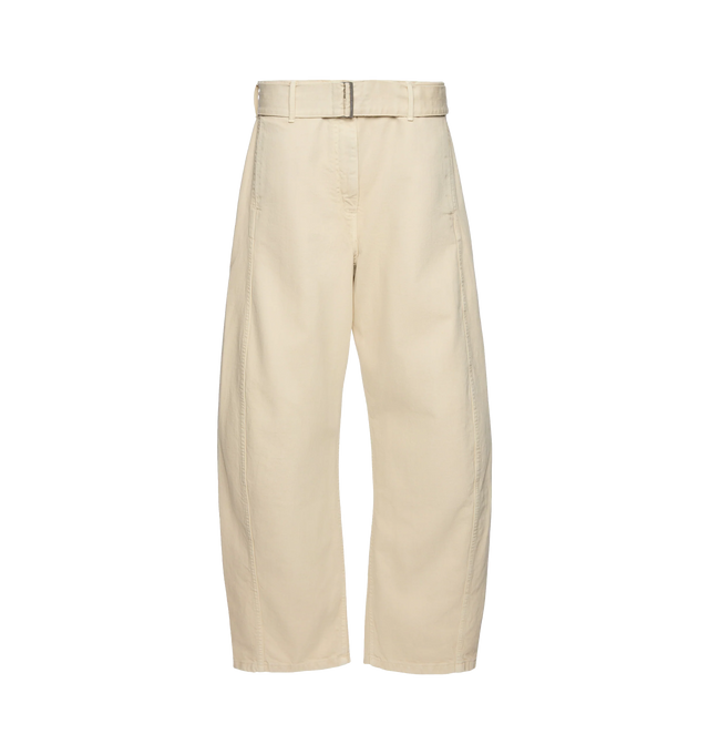 Image 1 of 2 - NEUTRAL - MAGDA BUTRYM Belted Wide-Leg Denim Trousers featuring relaxed wide-leg, dropped waist, coordinating belt that cinches the silhouette, front seams and patch pockets at the back. 100% cotton.
