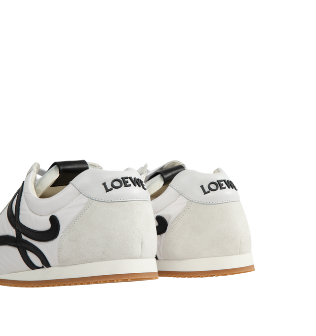 Image 3 of 5 - WHITE - Loewe Men's Ballet Sneaker in nylon and calfskin featuring an asymmetrical toe shape, a sock-like internal structure and a lightweight rubber outsole that extends to the toecap. Features 20mm heel, white and tonal laces, L monogram at the side, embossed Anagram on the tongue, Injected rubber LOEWE on the heel tab. Made in Italy.