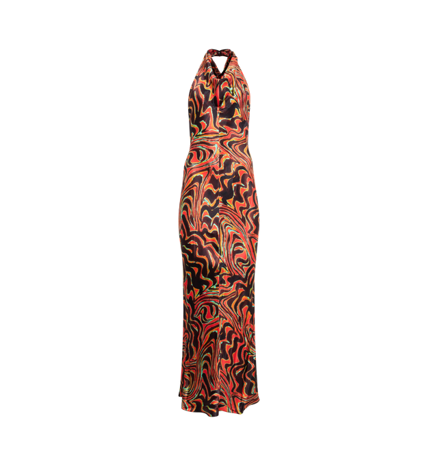Image 1 of 2 - MULTI - CHRISTOPHER JOHN ROGERS Cowl Neck Halter Gown featuring maxi length, print throughout, A-line silhouette, cowl halter neckline and low back.
