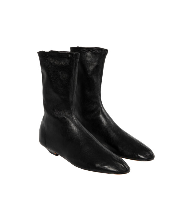 Image 2 of 4 - BLACK - Apollo Flat Ankle Boot featuring a sleek boot shaped by softened lines, a rounded toe inspired and a back zipper. 100% lambskin. Made in Italy.