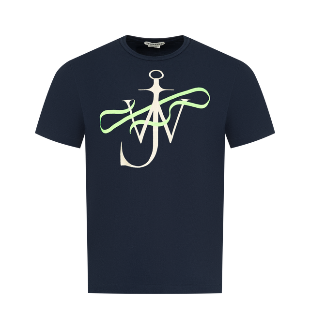 Image 1 of 2 - NAVY - JW ANDERSON Ribbon Anchor T-shirt featuring a classic crew neck fit, anchor ribbon embroidery and short sleeves. 100% cotton. Made in Portugal.