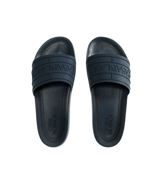 Image 4 of 4 - BLUE - CASABLANCA Logo Pool Slides featuring a slip on design, the house's signature Casablanca logo on its uppers, a sculpted footbed and a textured rubberised sole. 100% rubber. Made in Portugal.