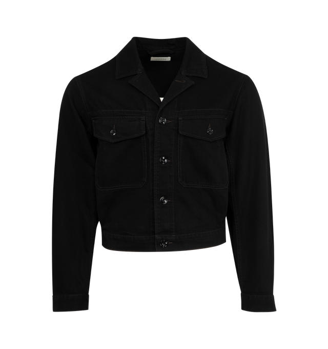 Image 1 of 2 - BLACK - LEMAIRE Trucker Jacket featuring boxy fit, workwear collar, denim stitching, side-seam pockets and metal buttons. 100% cotton. Made in Morocco.