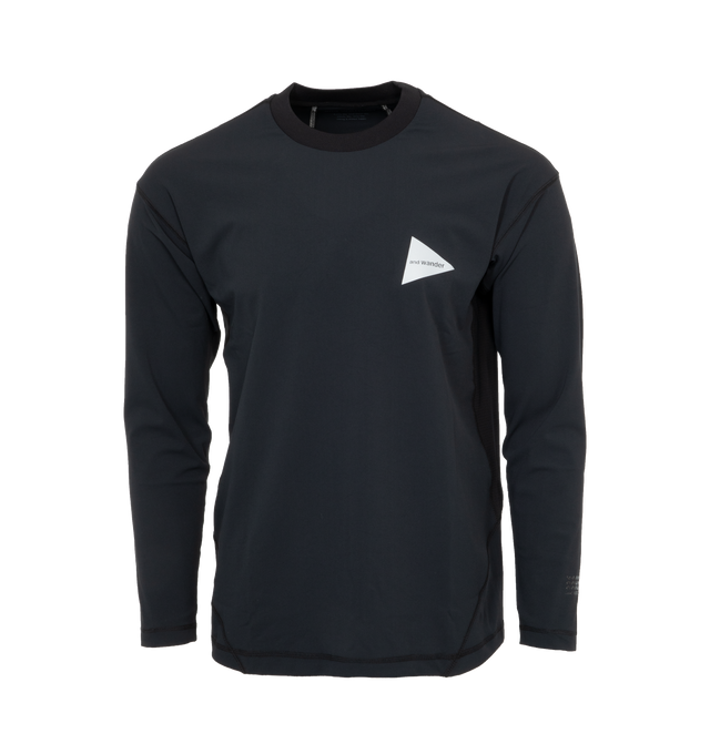Image 1 of 3 - BLACK - AND WANDER 34 Rash Guard featuring crew neck, long sleeves and logo on chest. 85% polyester, 15% polyurethane. 
