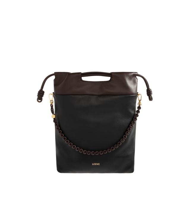 Image 1 of 4 - BLACK - LOEWE Flamenco Purse Tote in mellow nappa lambskin featuring shoulder, crossbody or hand carry, top handles, detachable and adjustable leather strap, detachable donut chain with an Anagram Pebble, magnetic closure, suede lining and embossed LOEWE logo. 38 cm x 29 cm x 9 cm. Made in Spain.