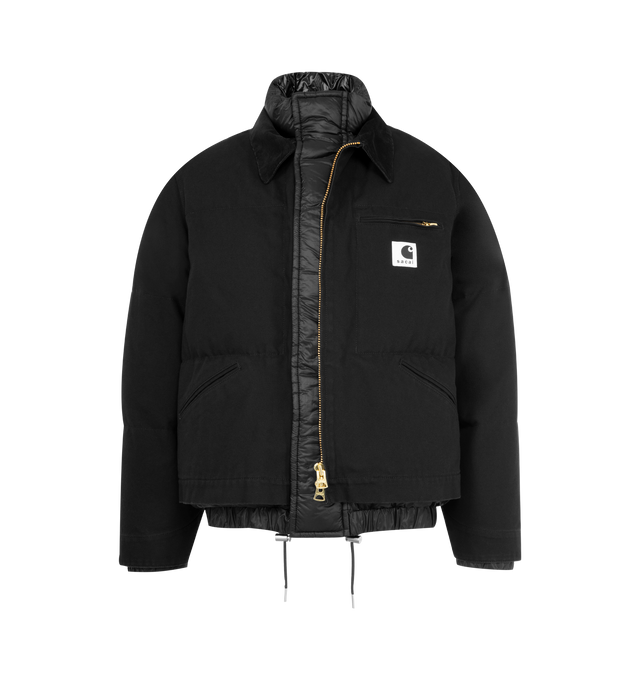 Image 1 of 3 - BLACK - SACAI X CARHARTT WIP Washed Duck Puffer Jacket featuring durable duck canvas with down padding, quilted puffer construction, down-filled insulation, dual front zip and snap closures, adjustable hem and cuffs and multiple utility pockets. 100% cotton. Filling: 90% down, 10% feather.