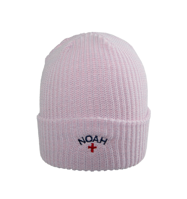 Image 1 of 2 - PINK - NOAH Marled Logo Beanie featuring roll up brim and embroidered logo at the front. 100% acrylic.  