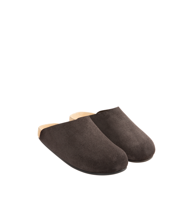 Image 2 of 4 - BROWN - THE ROW Hudson Two Slip On Mule featuring relaxed slip-on shoe in natural calfskin suede with round toe, contoured footbed, and durable rubber sole. 100% calfskin leather. Made in Italy.