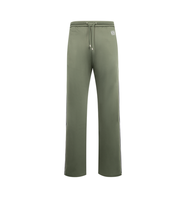 Image 1 of 3 - GREEN - Loewe Men's Tracksuit Trousers in lightweight technical jersey. Relaxed fit, regular length featuring mid waist, straight leg, elasticated waist with drawstring, zipped pockets, zipped rear pocket, herringbone side tape and Anagram embroidery placed at the front. Polyamide/Cotton. Made in Portugal.