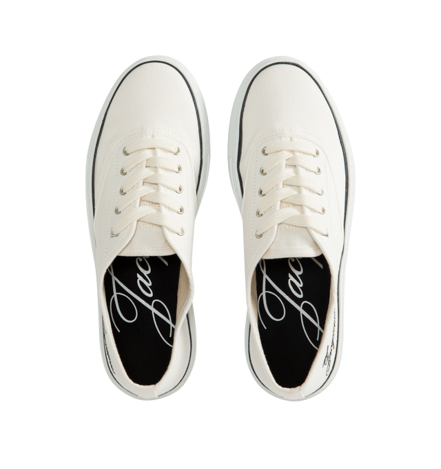 Image 5 of 5 - WHITE - JACQUEMUS The Ff Skate Sneakers featuring canvas upper, round toe, flat cotton laces, embroidered signature and monogram logos, rubber sole and canvas insole and lining. 100% cotton. Made in Portugal.
