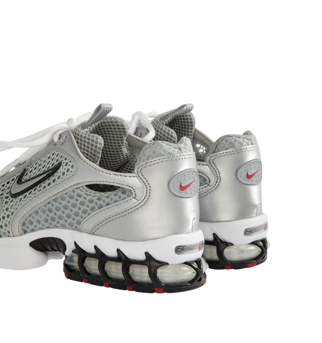 Image 3 of 5 - GREY - NIKE Air Zoom Spiridon Cage 2 Sneaker featuring a caged Zoom Air unit, lightweight flexibility, full-length foam midsole, durable traction, durable rubber pods on the outsole and mesh upper.