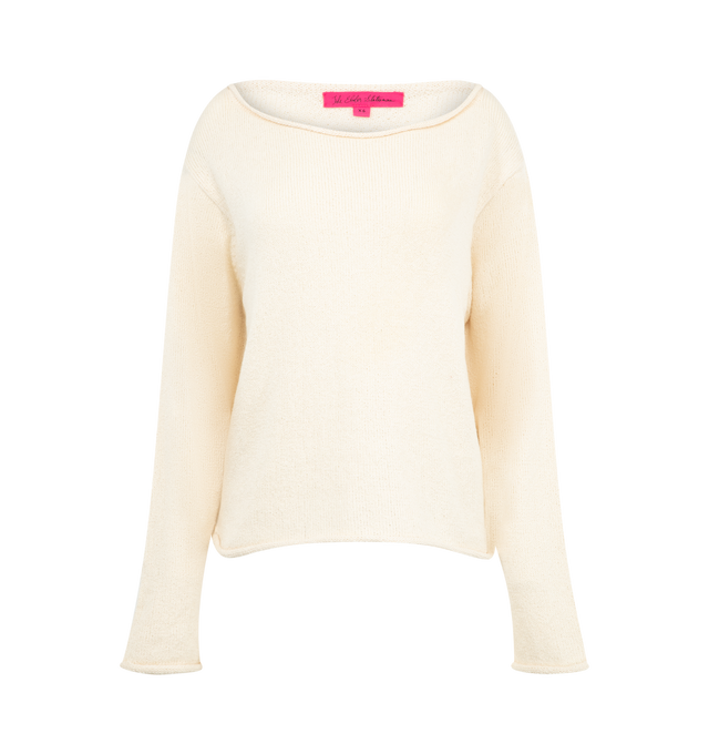 Image 1 of 2 - WHITE - THE ELDER STATESMAN Nora Lite Oversized Sweater featuring oversized off-the-shoulder top in cotton with a large, versatile roll collar, roll edge hem and relaxed fit. 100% cotton.