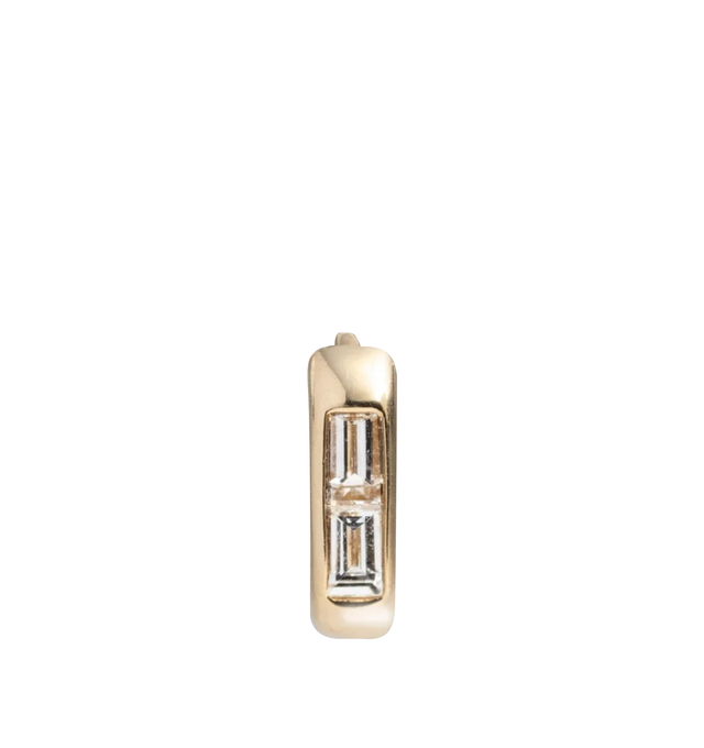Image 1 of 1 - GOLD - Foundrae Small Baguette Ear Fob is crafted in yellow gold and features a baguette-cut diamond for a refined touch of geometric brilliance. Designed in FoundRae's signature fob-inspired silhouette, this fine jewelry earring combines understated elegance with the brand's modern heirloom aesthetic, creating a distinctive piece that can be worn alone or styled as part of a curated ear stack. Main Material: Yellow Gold. Gemstone: Diamond. Diamond Cut: Baguette. Style: Small Ear Fob.For pers