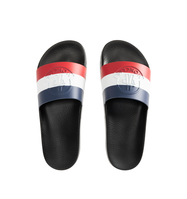 Image 4 of 4 - MULTI - MONCLER Basile Slides featuring rubber slide, stripe band and EVA sole. 100% elastodiene. Made in Italy.