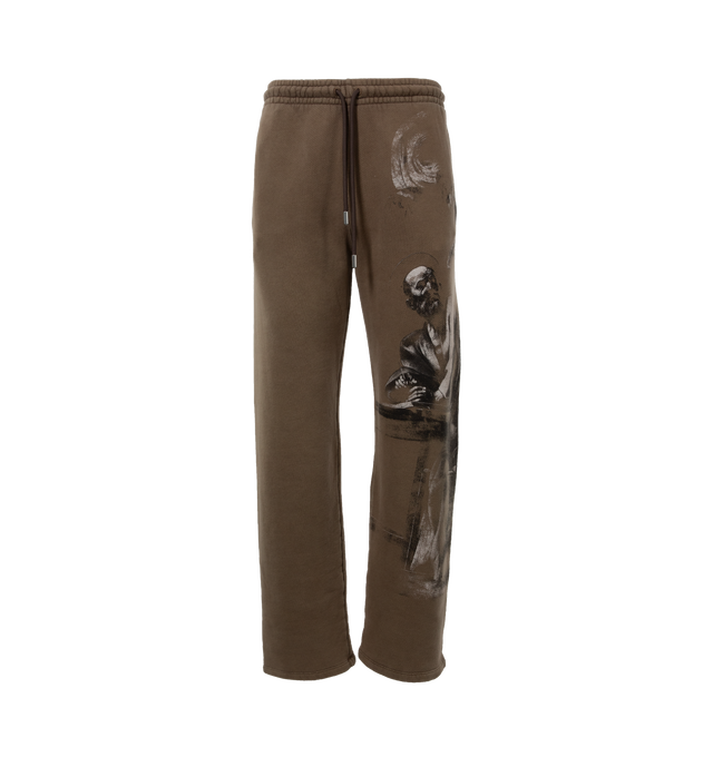 Image 1 of 4 - BROWN - OFF-WHITE BW S.Matthew Sweatpant featuring graphic print to the front, elasticated waistband and rear patch pocket. 100% cotton.  