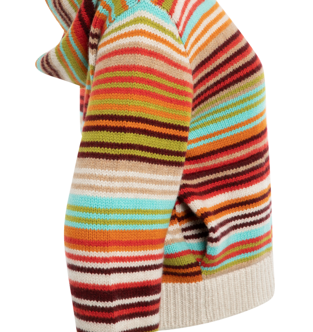Image 3 of 3 - MULTI - THE ELDER STATESMAN Vista Stripe Hoodie featuring long sleeves, ribbed trim, hip length, relaxed fit and pullover style. 100% cashmere. Made in USA. 