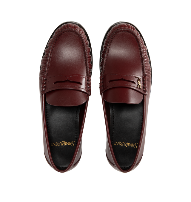 Image 4 of 4 - BROWN - SAINT LAURENT Laurent Loafers featuring a hand-stitched squared moc toe, cassandre and leather sole. Calfskin. Made in Italy.