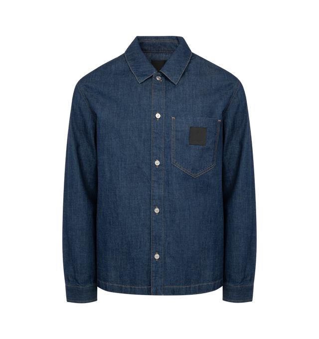 Image 1 of 3 - BLUE - GIVENCHY BOXY DENIM SHIRT featuring long-sleeved shirt in denim, classic collar, chest patch pocket, button closure and classic fit. 