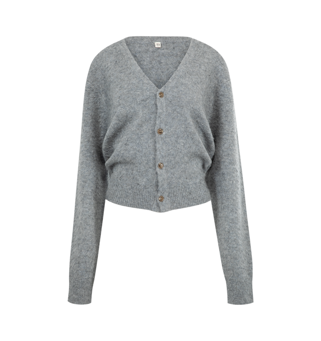 Image 1 of 2 - GREY - R13 Split Hem Cardigan featuring cropped fit, button front closure, v neck and ribbed cuffs and hem.
