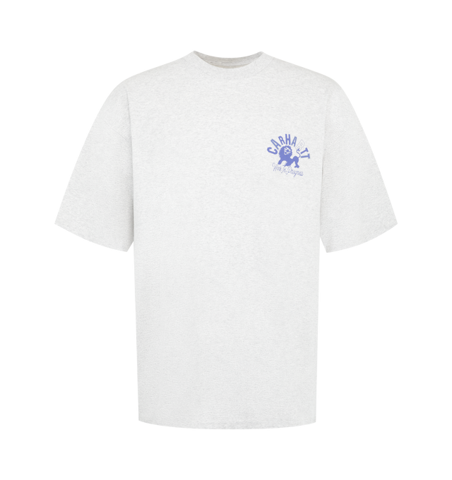 Image 1 of 2 - GREY - CARHARTT WIP Well Built T-Shirt featuring a loose fit from midweight cotton canvas, short sleeves, crew neck and graphic print on the front and back. 100% organic cotton.