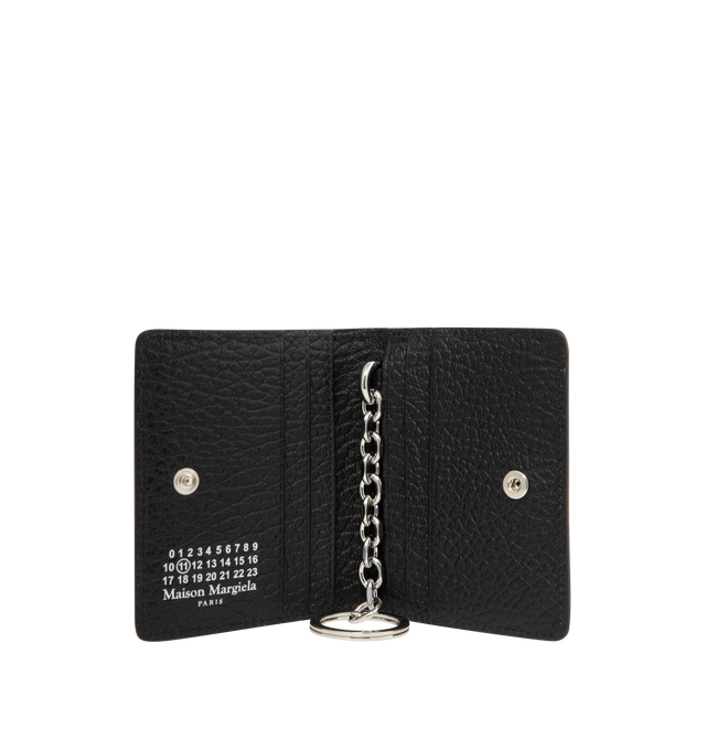 Image 3 of 3 - BLACK - MAISON MARGIELA Four Stitches Keyring Cardholder featuring embossed grainy leather, keyring chain, snap button closure, multiple card holders and four stitches at the back. 100% calf leather.