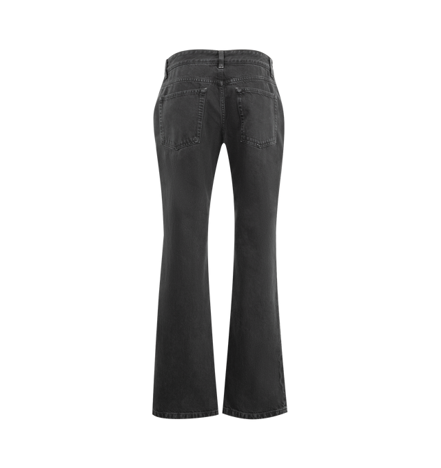 Image 2 of 3 - BLACK - THE ROW Lyndsey Dark Wash Jeans featuring five pockets, zip fly, belt loops, low rise, regular fit and flared leg. 100% cotton. Made in Italy.