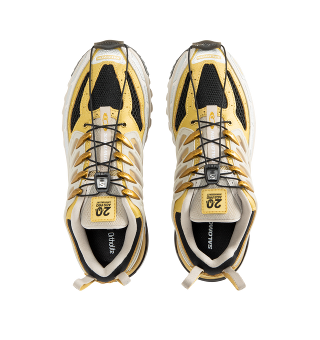 Image 5 of 5 - YELLOW - SALOMON ACS PRO 20 Years Anniversary Golden Archive Sneaker featuring quickLACE, inlay sole, textile lining, rubber outsole, agileChassis System, molded OrthoLite sockliner, anti-debris mesh, synthetic upper and all terrain contaGRIP.