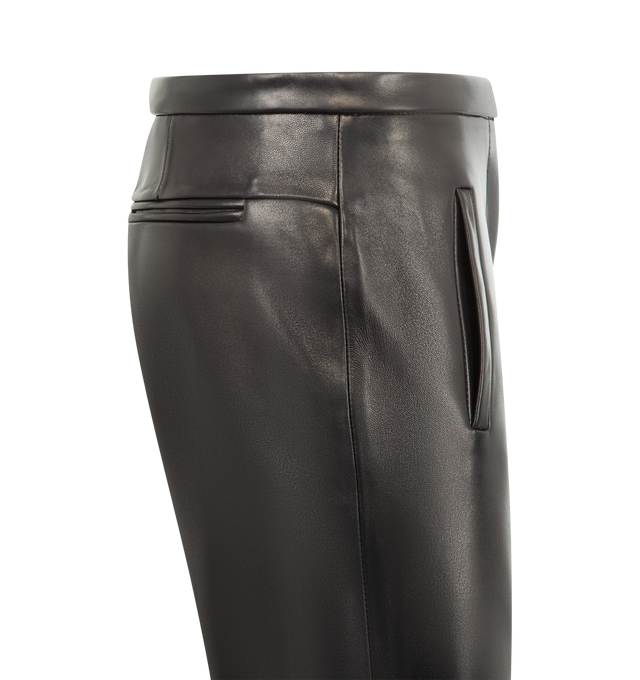 Image 3 of 3 - BLACK - KHAITE Miles Pant featuring a reimagined work pant in soft and lightweight plong lambskin, sits lower on the waist, an eased fit shaped by subtle darts the back, clean waistband, inset side pockets and back welt pockets. 100% lamb.