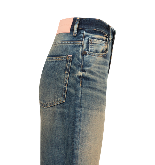 Image 3 of 3 - BLUE - ACNE STUDIOS 2022 Rocka Jeans featuring regular fit, high waist, wide leg, long length, 5-pocket construction and zipper fly. 100% cotton.